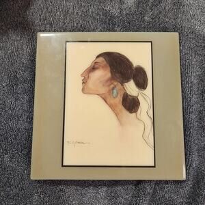 Navajo print on tile singed R.C. Gorman beautiful young woman b38
